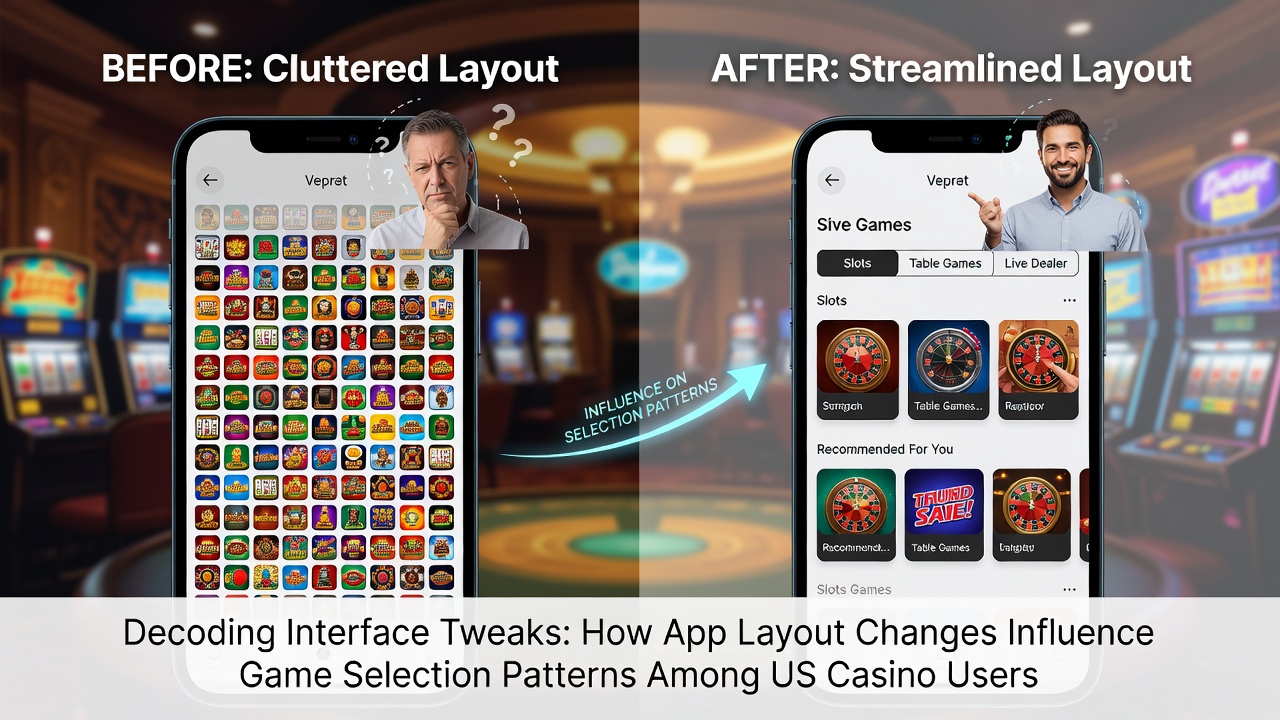 US casino app interface showing layout variations that affect game selection among players