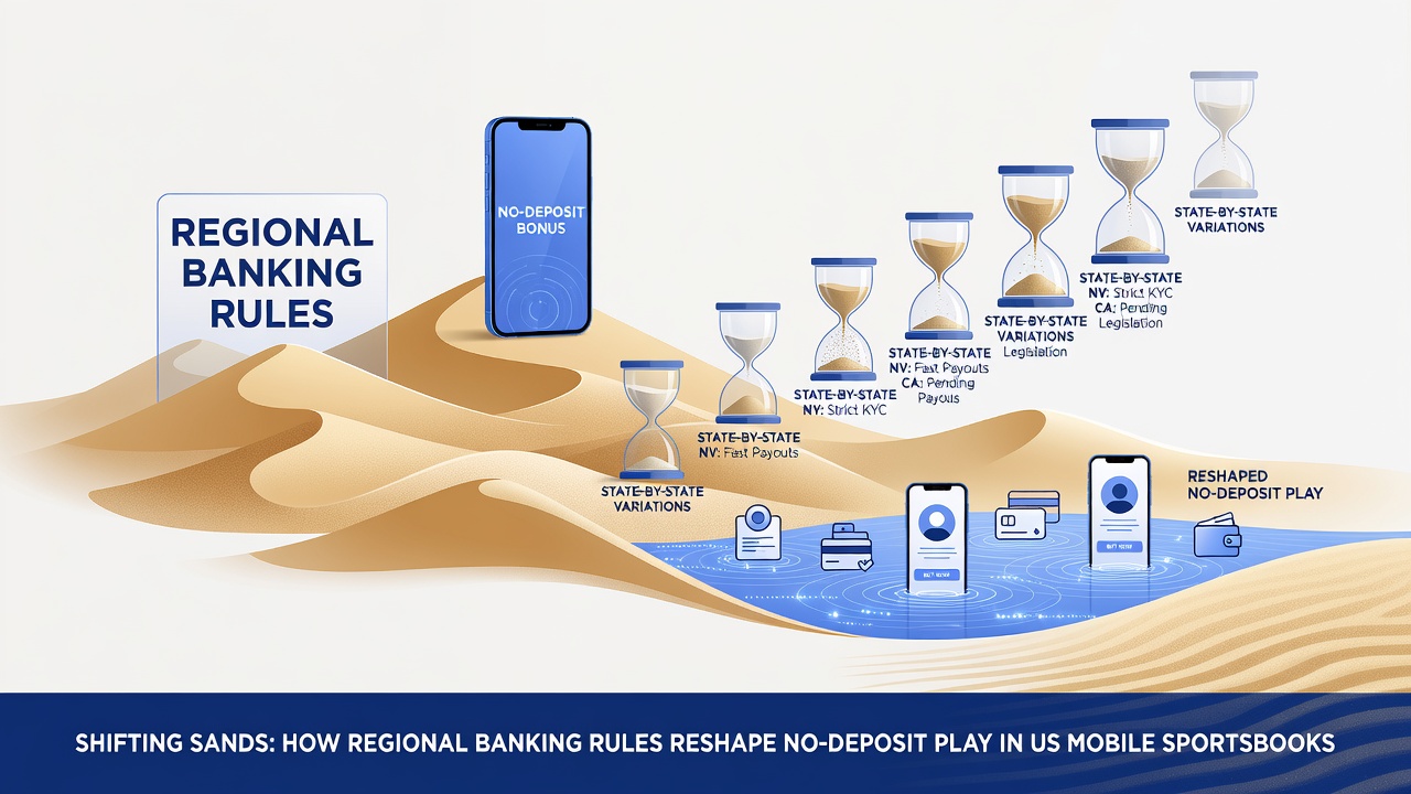 Mobile sportsbook dashboard illustrating state-specific no-deposit bonus adjustments due to banking rules