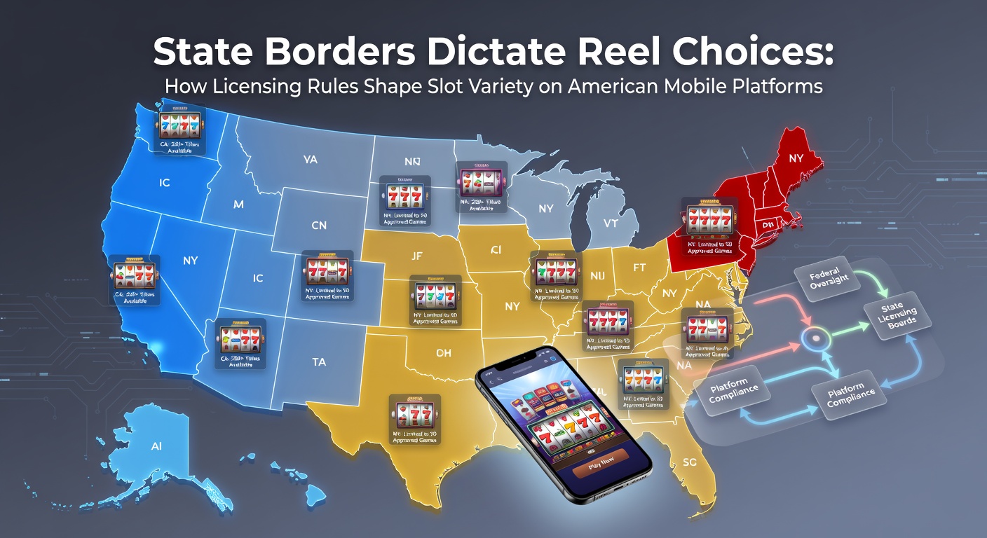 Map of US states showing varying online gambling regulations and mobile slot availability across borders