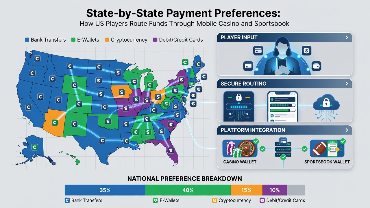 Mobile sportsbook interface displaying state-specific funding methods for US users