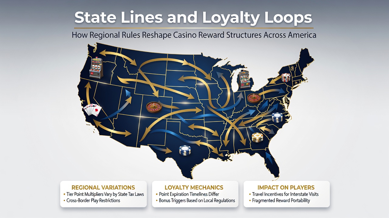 Casino player using mobile app to check loyalty points across different state borders