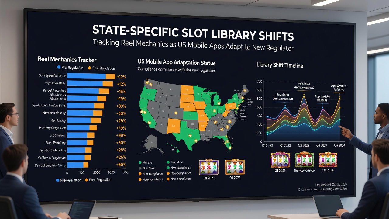 Developers reviewing state compliance documents for slot reel mechanics on mobile platforms