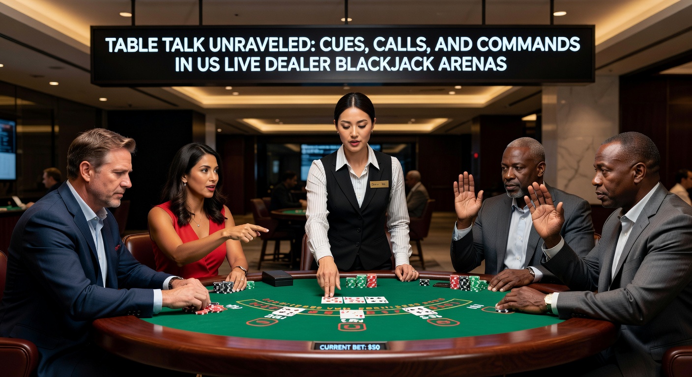 Close-up of a blackjack chat interface showing player commands like 'Split aces' and dealer responses during a live US stream