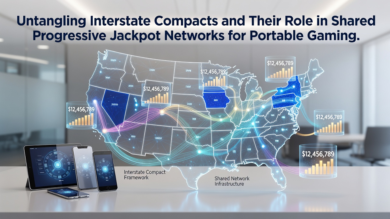 Screenshot of a mobile gaming interface displaying a growing progressive jackpot connected across multiple states