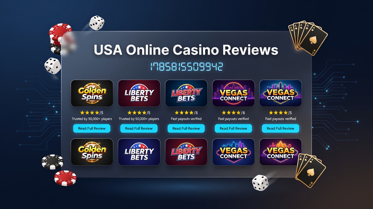 Overview of USA online casino review process showing platform comparisons and data charts