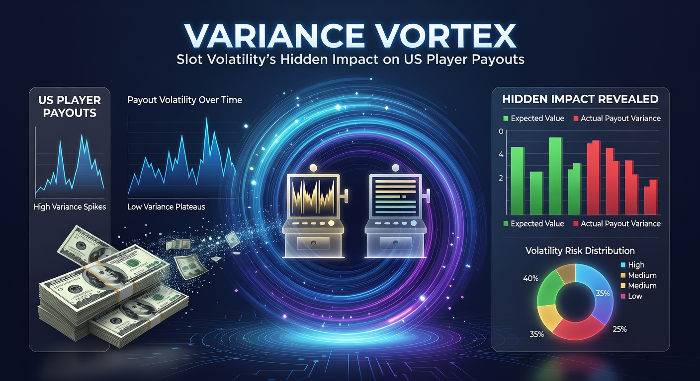 Graph comparing high and low volatility payout distributions over 10,000 spins, with US state flags marking regulated data points